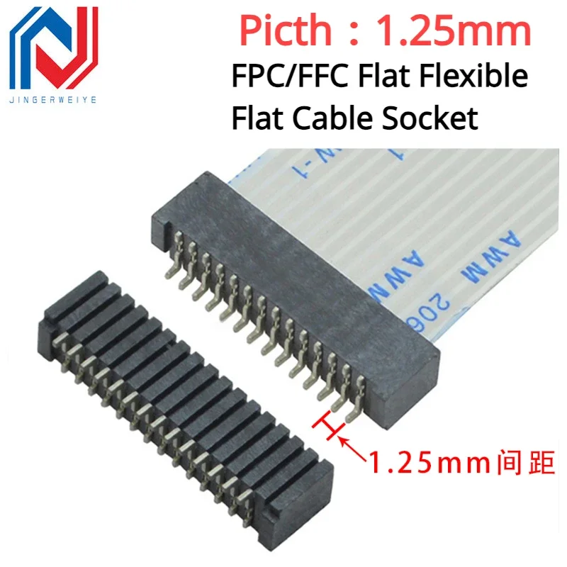 10Pc FPC/FFC Flat Flexible Flat Cable Socket 1.25mm Spacing Double-Sided Horizontal Patch Connector 4-28p AWM 20624 80c 60V VW-1