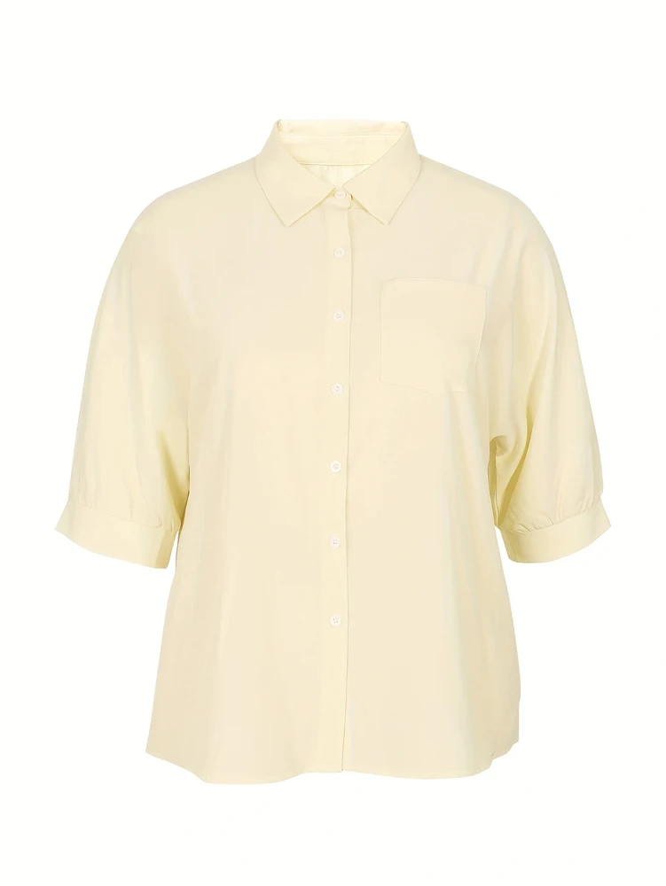 Plus-Size Women's Summer Casual Solid-Color Fashionable Polo Shirt, Women's Short-Sleeve Top, Casual Jacket