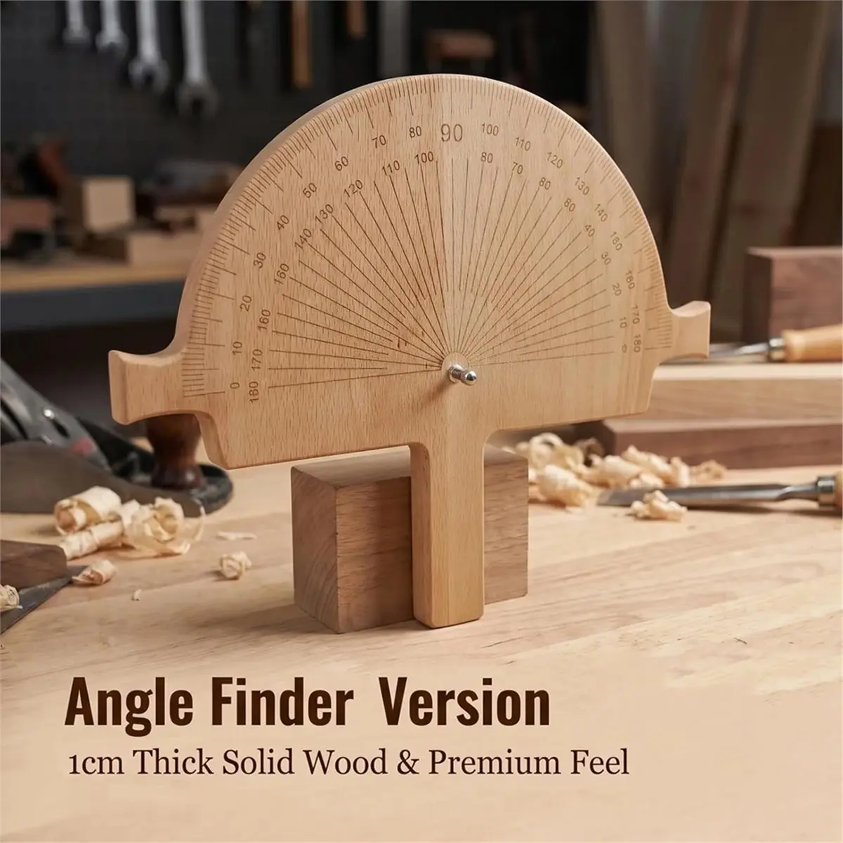 M09K Angle Finder - Handcrafted Beech Wood Degree Tool, Enhanced Readability for Welders Carpentry DIY Projects W/50m Rope