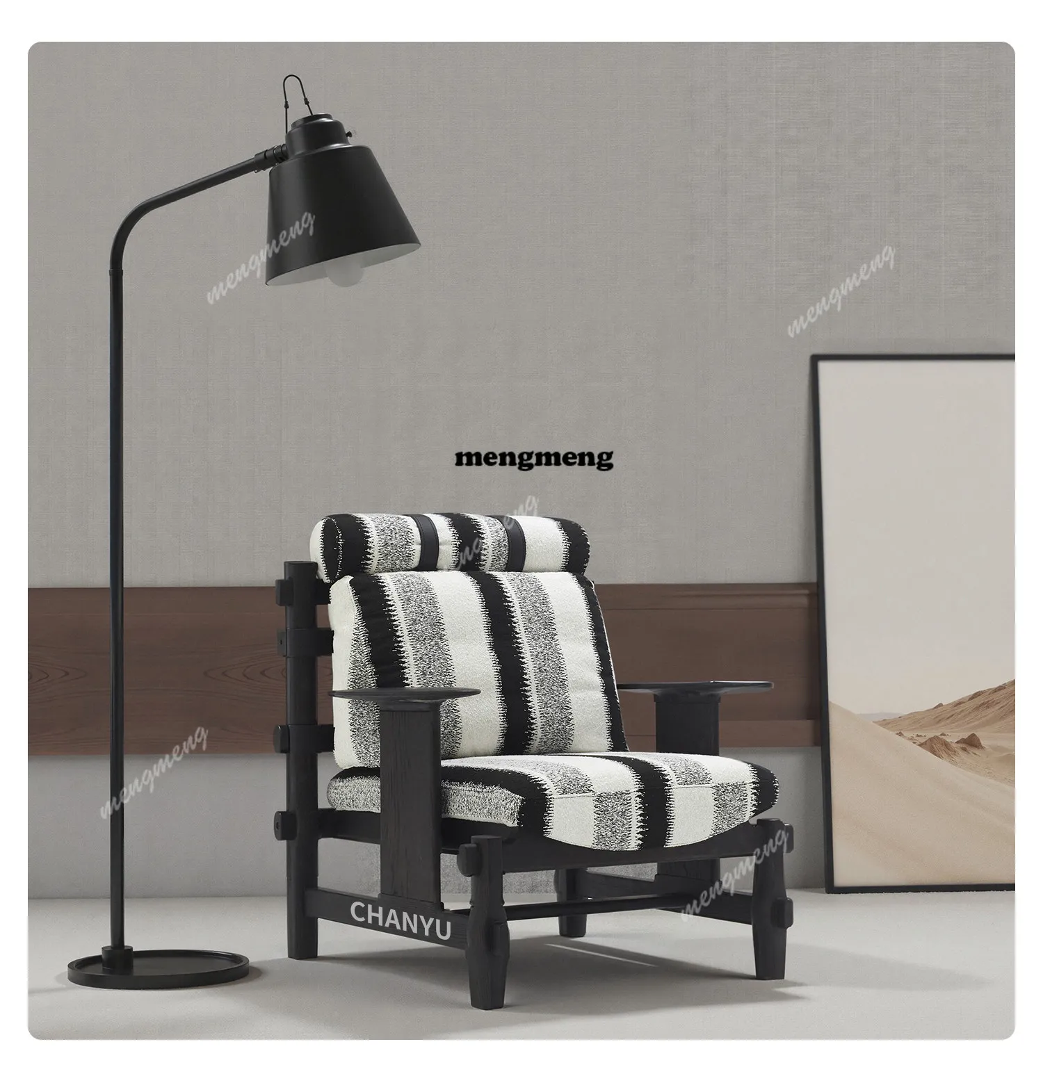 

Modern single sofa balcony leisure chair living room leisure solid wood high backrest home designer medium ancient style