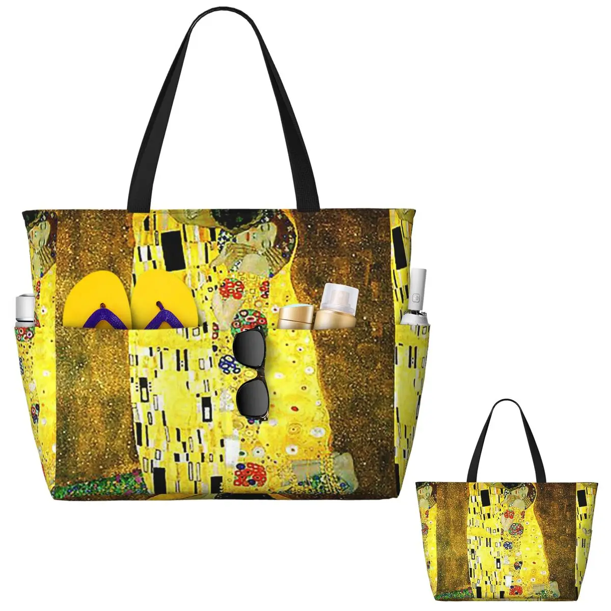 

The Kiss By Gustav Klimt Beach Tote Bag Sport Gym Yoga Duffle Large Tote Bag Women Travel Bag Fitness bag