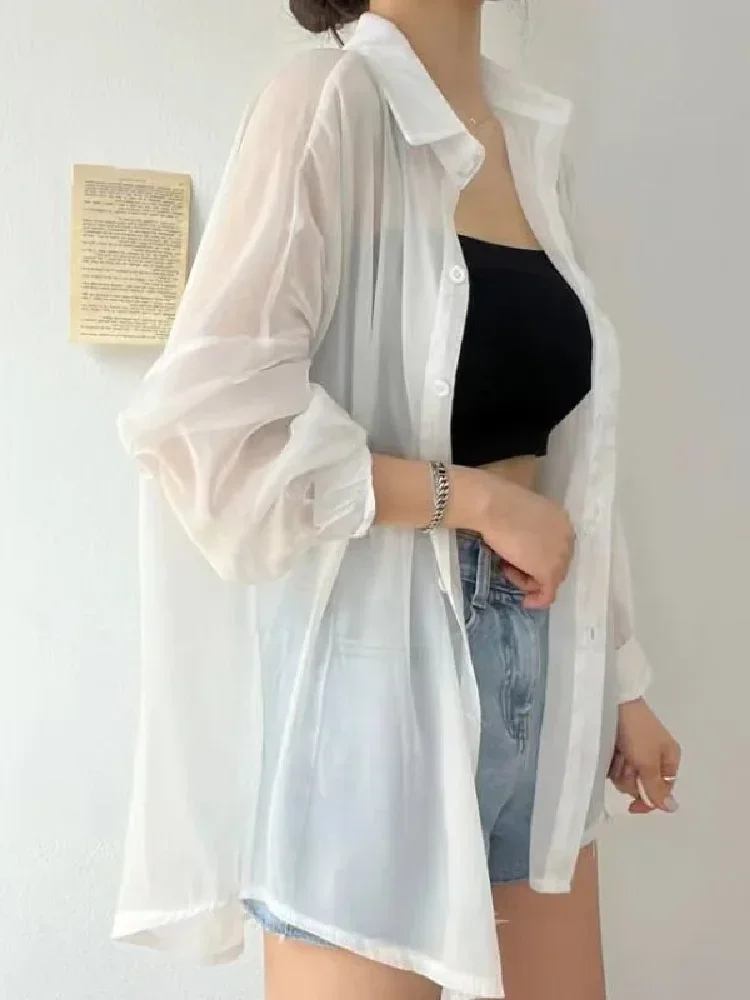 8-kleuren shirts dames pure dunne chique zomer eenvoudig effen zonbestendig temper mode baggy all-match basic Koreaanse stijl kleding