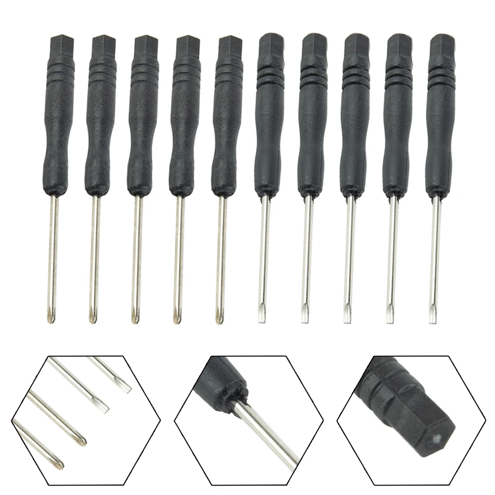 10Pcs 3.22Inch Small Screwdriver Set Black Handle Cross/Slotted Screwdriver Repair Tool For Disassemble Toys