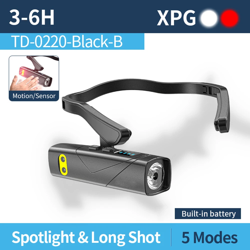 

Светодиодный налобный фонарь XPG с USB-аккумулятором, датчик движения, съемный ушной крючок, фара, 5 режимов освещения, 500 лм для отключения электроэнергии