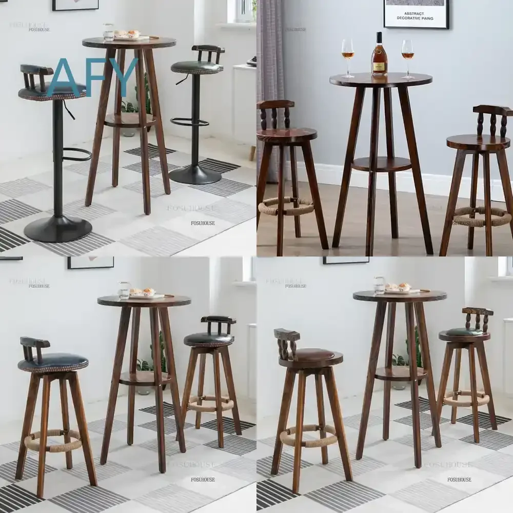 Nordic Solid Wood High Bar Chair for Modern Minimalist Furniture Creative Backrest Bar Stool for Leisure Soft Cushion Front