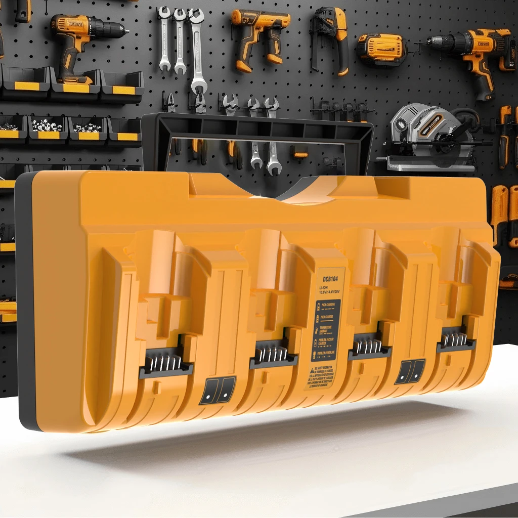 

4 Port Li-Ion Battery Charger For Dewalt 12V-20V Max Lithium Battery Charger with LED & Handle DCB104 DCB120 DCB127 DCB112