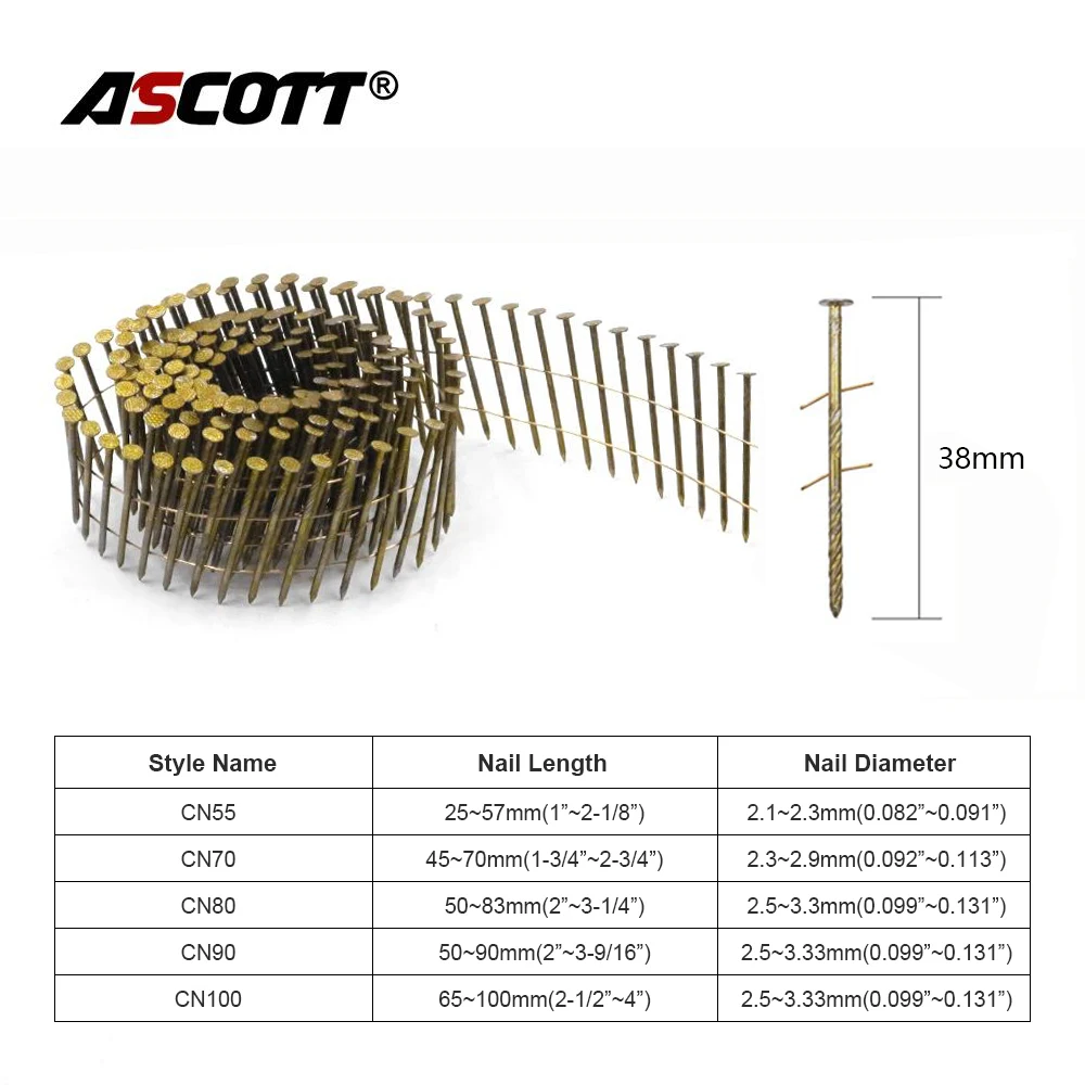 1600pcs Coil Nails 38mm Threaded Shank Durable Air Nailer Special Nails for Wooden Pallets, Wooden Crates, Woodworking