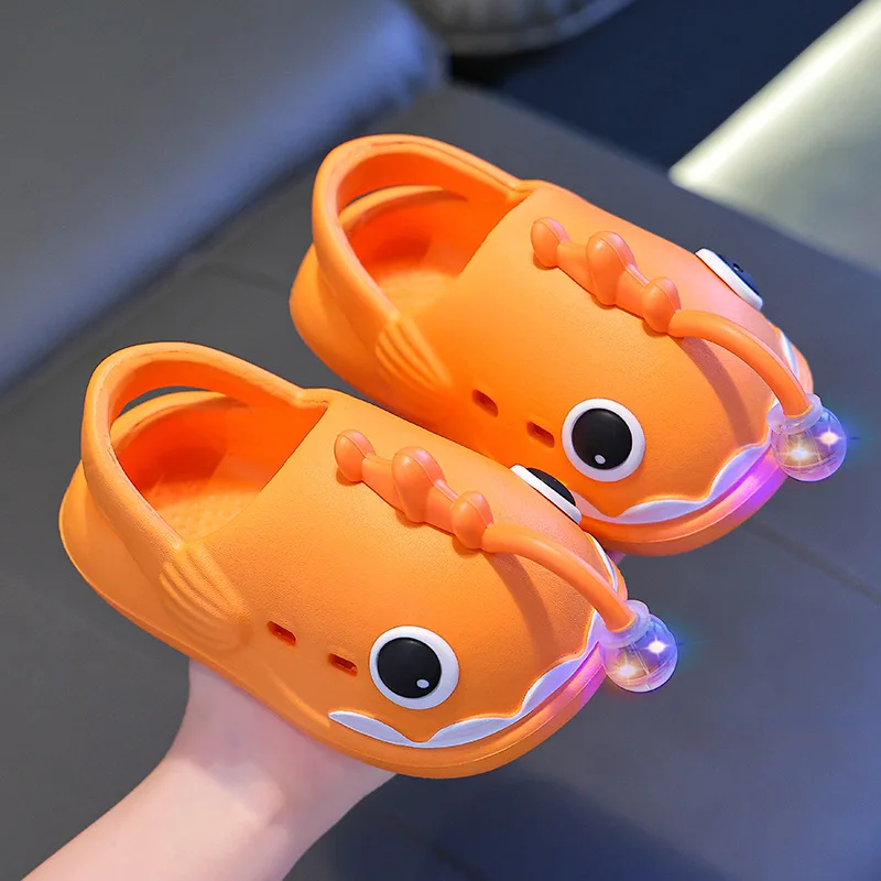 Summer LED Children Slippers Boys Girls Luminous Fashion Hole Shoe Soft Sole Comfort Baby Sandal Cartoon EVA Non-slip Kid Slides