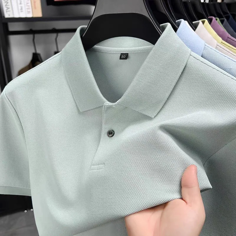 

High end 100%cotton short sleeve polo shirt men's summer fashion brand solid color new business Korean casual lapel golf T-shirt