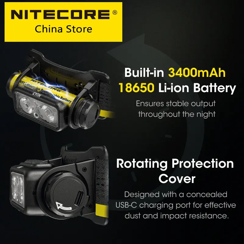 

NITECORE NU43 USB-C Rechargeable Headlamp 1400 Lumens for Trail Running LED Work Light Fishing Trekking, Built in 18650 Battery