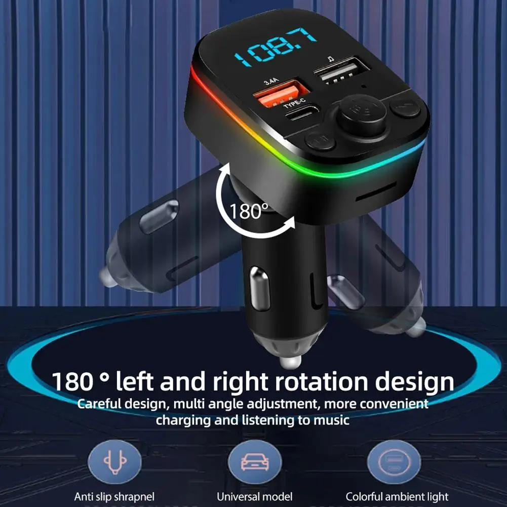 Car FM Transmitter Bluetooth 5.0 Handsfree C6p Vehicle Bluetooth MP3 3A Transmitter FM Remote Control With Call Hands-free D0G6