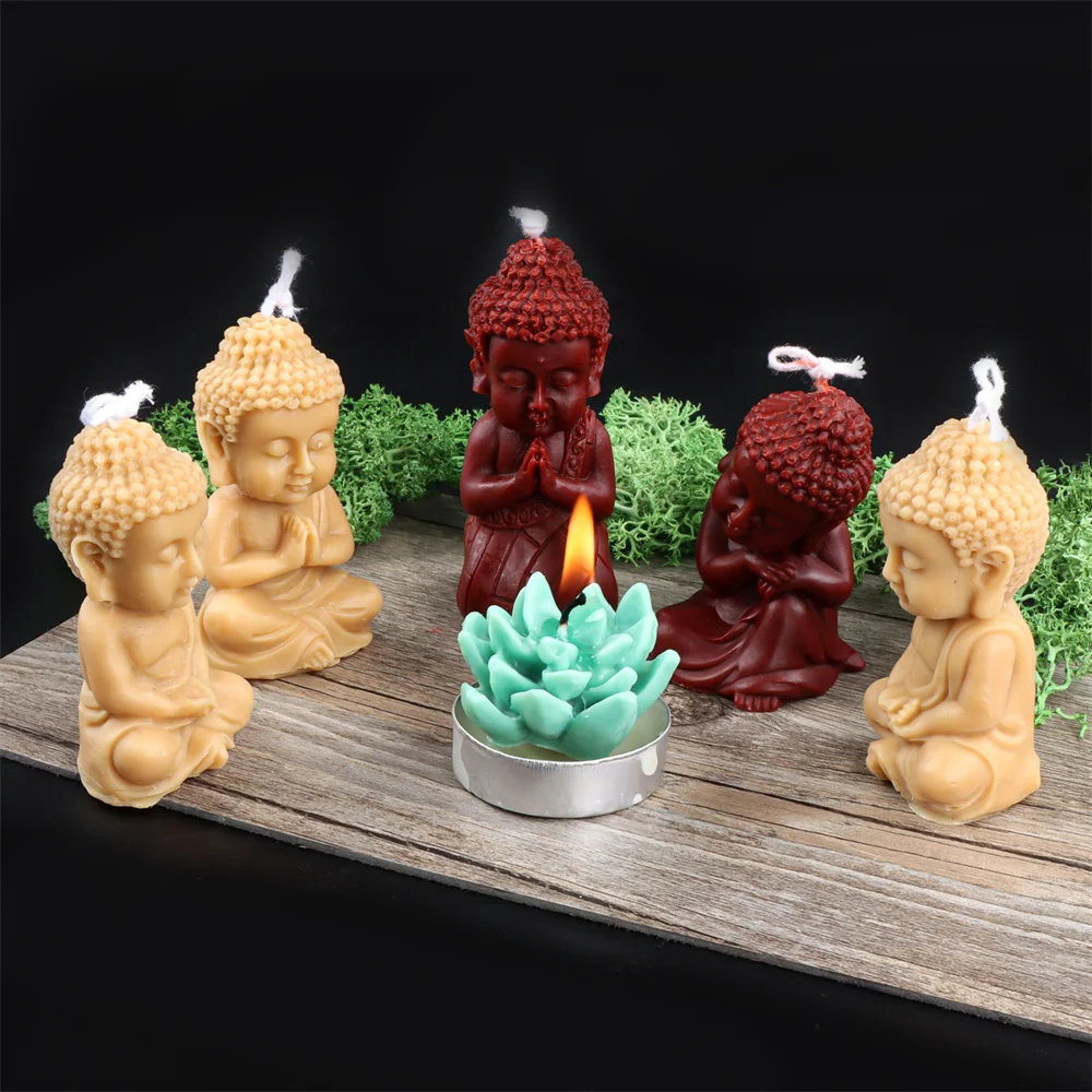 3D Buddhist Monk Silicone Mold DIY Handmade Laughing Buddha Plaster Clay Candle Making Mould Maitreya Buddha Statu Crafts Decor