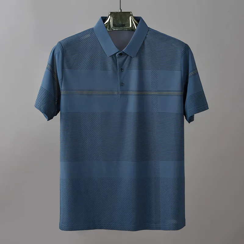 

2023 Summer New Men's Short Sleeve Polo T-Shirt Turn-down Collar Middle Age Jacquard Loose Business Breathable Casual Tops