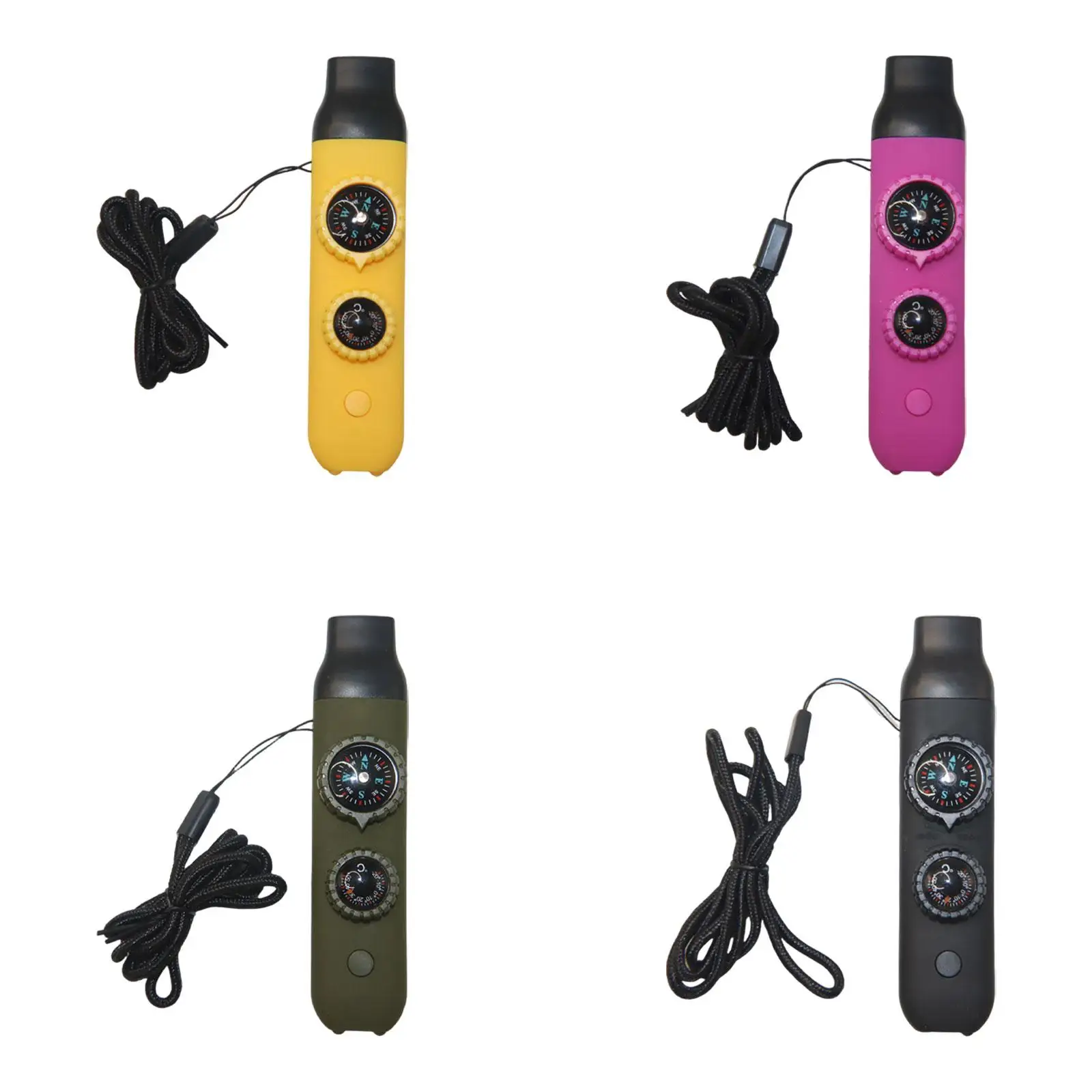 Emergency Survival Whistle Thermometer with Light and Magnifier 7 in 1 Portable Multifunctional with Lanyard for Hiking Climbing
