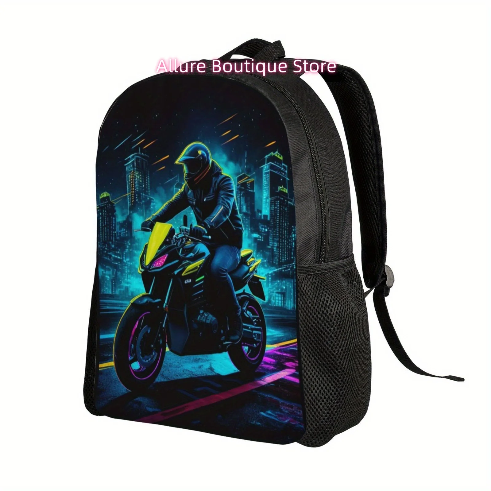 Handsome Motorcycle Boy Print Backpack, Large Capacity Travel Backpack For Men And Women, Lightweight Computer Bag Laptop Should