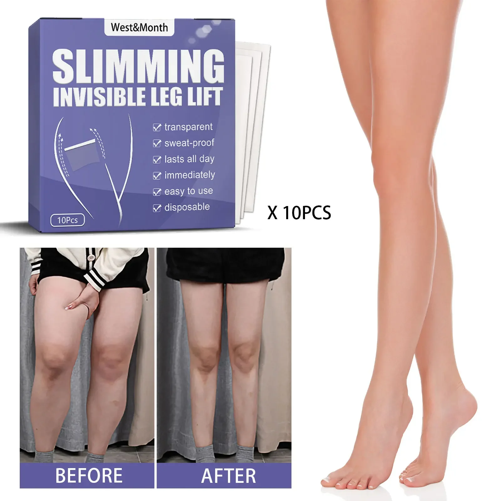 

10Pcs Invisible Thigh Lifting Tape Instant Leg Lifting Pad Thigh Line Wrinkle Flabby Sagging Skin Firming Tightening Beauty Tool