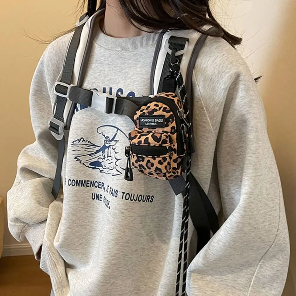Fashion Coin Pouch Leopard Print Coin Purse Wallet with Lanyard Protective Case Earphone Bag Mini Plaid Bag Accessories Girl