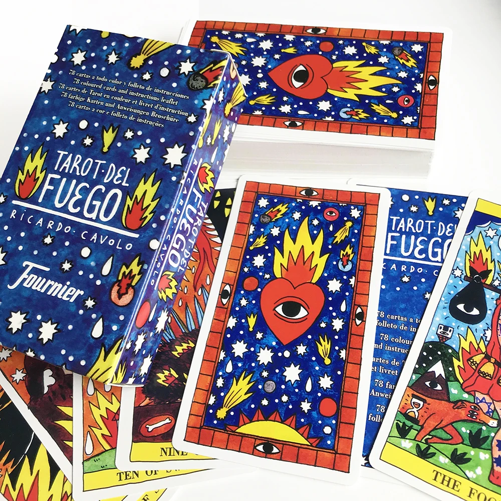 Fournier Tarot del Fuego por Ricardo Cavolo Baraja de Cartas Color Azul único  78 Card