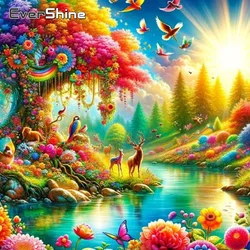 Evershine Diamond Embroidery Tree Picture Of Rhinestones Full Square Mosaic Landscape River Painting Drill Wall Art