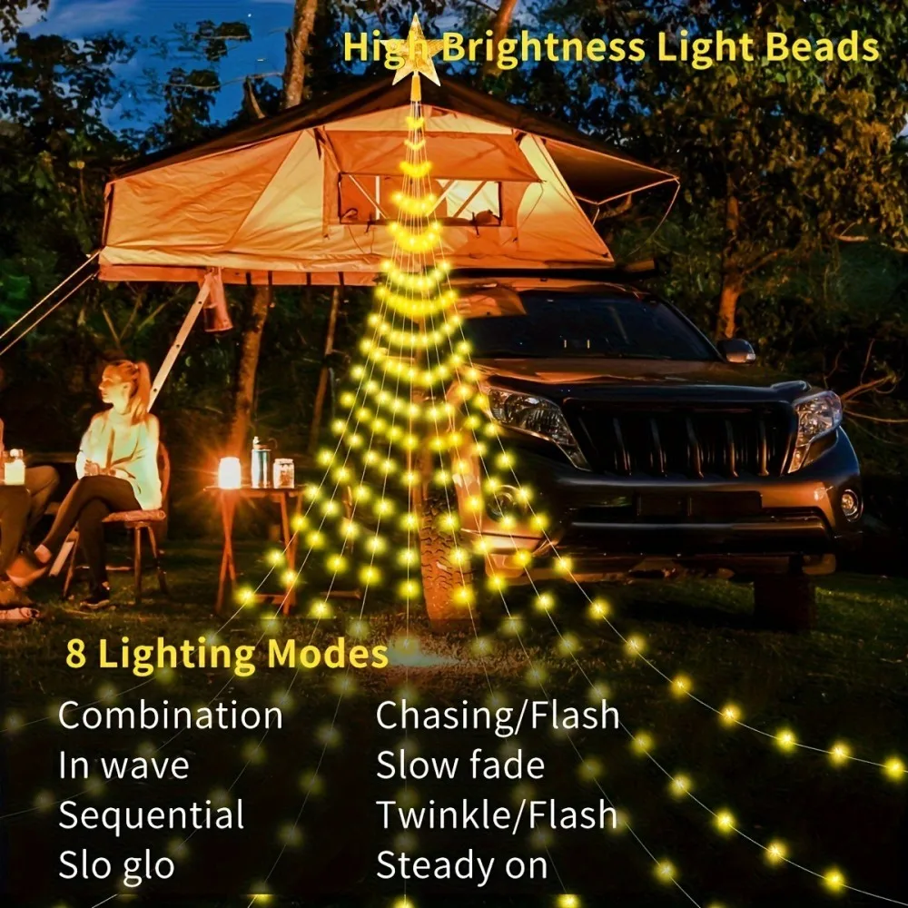 192LED/282LED Star Waterfall String Lights USB Powered with Remote,8 Modes,Christmas Hanging Decor,Fairy Lamp for Festival Party