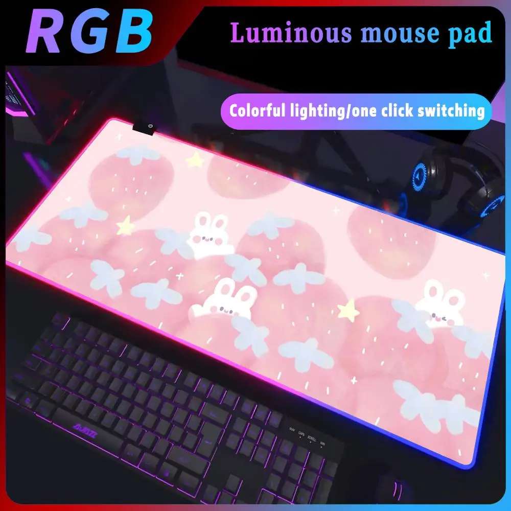 Imagem -04 - Coelho Bonito Mouse Pad Rgb Impressão hd Mesa de Jogos Deskmat Teclado pc Gamer Tapete Completo Rosa xl Empresa Escritório Mat Kawaii Bonito