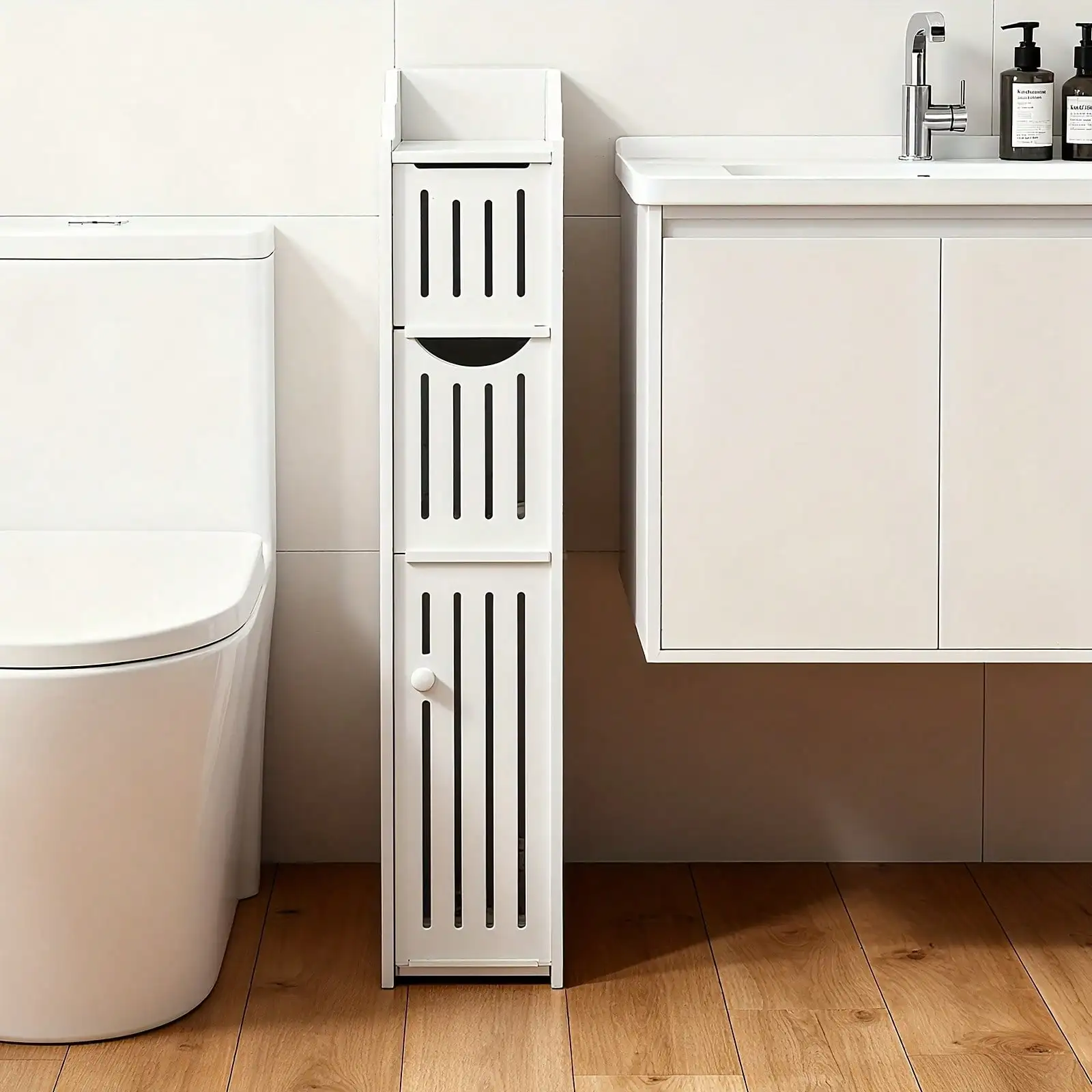 Compact PVC Bathroom Storage Rack, Durable Multi-Functional Unit With Tissue Holder For Small Spaces – Sturdy Construction, Great For New Year Home Organization