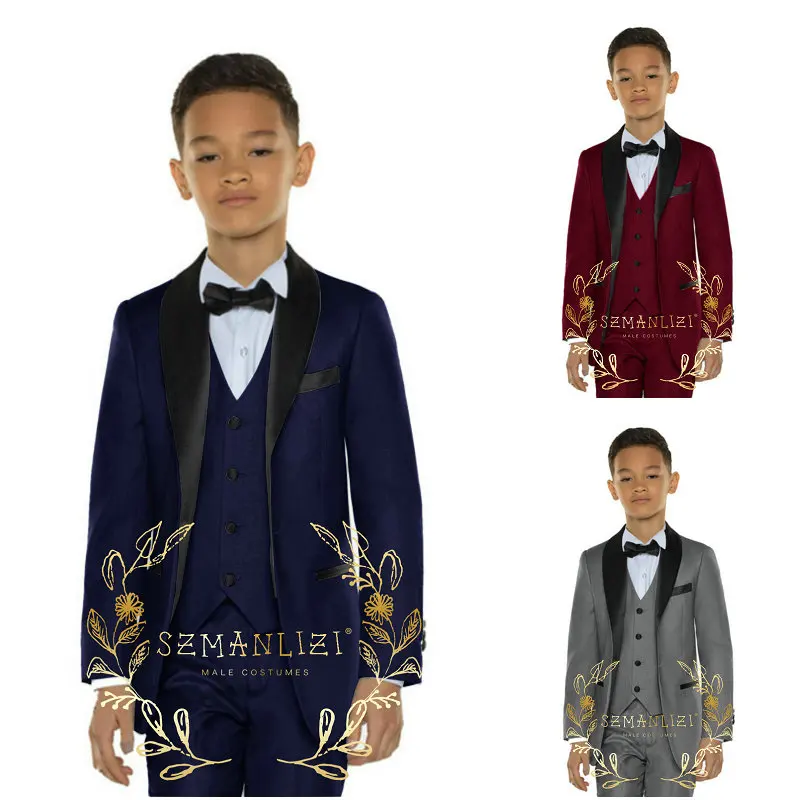 

Formal Boys Suits for Weddings Dress Shawl Lapel Children School Uniform Navy Blue Kids Party Costumes Tuxedo Clothes Sets