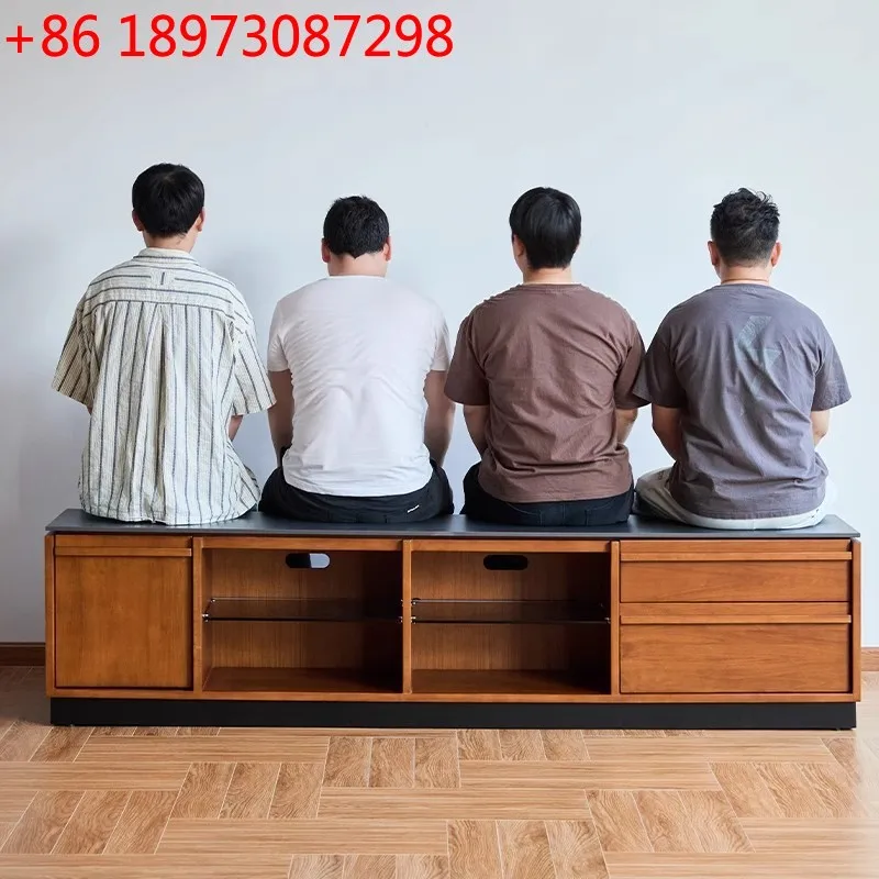 

Retro solid wood TV cabinet rock slab Nordic living room floor-to-ceiling medieval TV listening cabinet