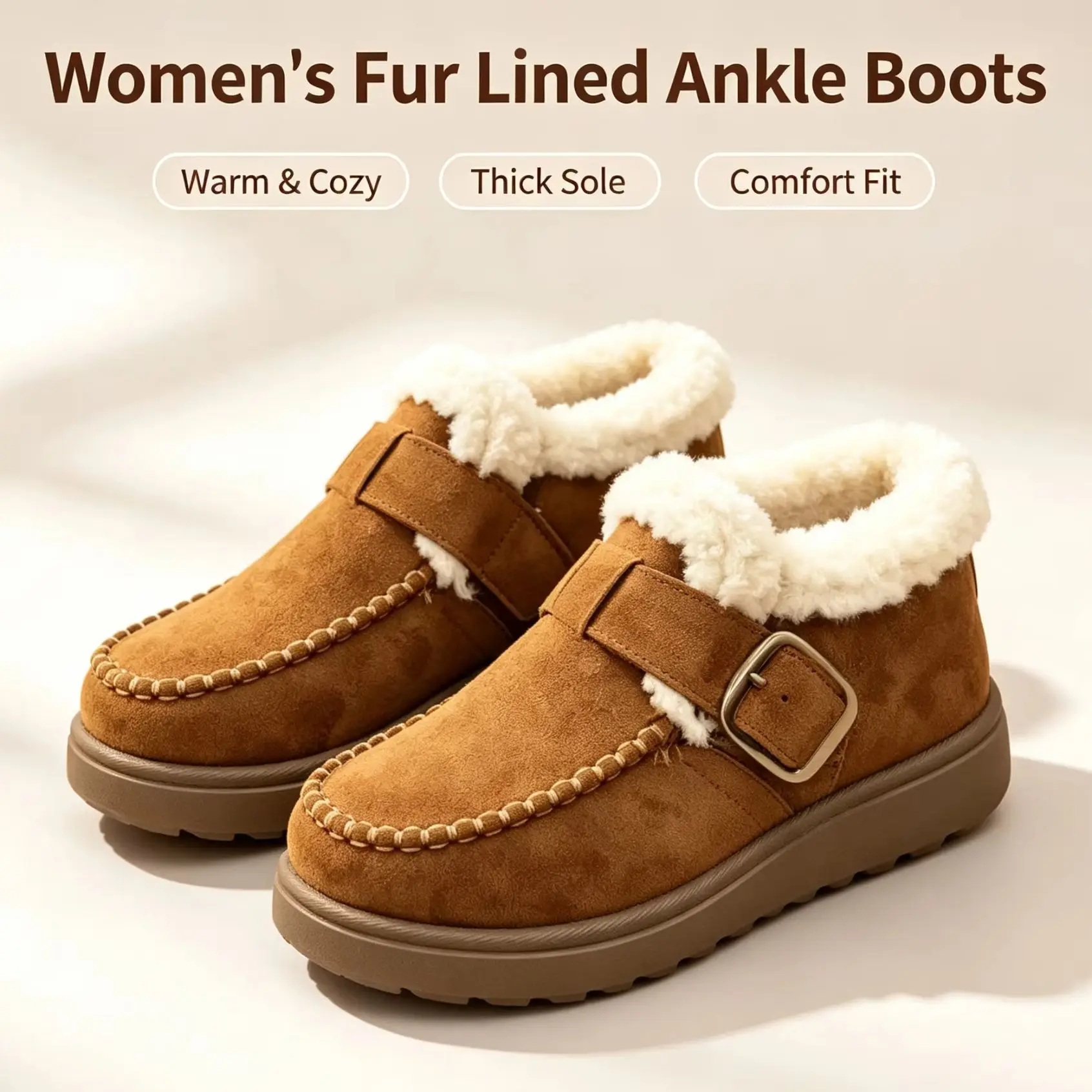 Women's Fur-Lined Ankle Boots, Plush Snow Boots, Thick-Soled Warm Short Boots, Brown Women's Boots, 2026 Winter Trend New Style