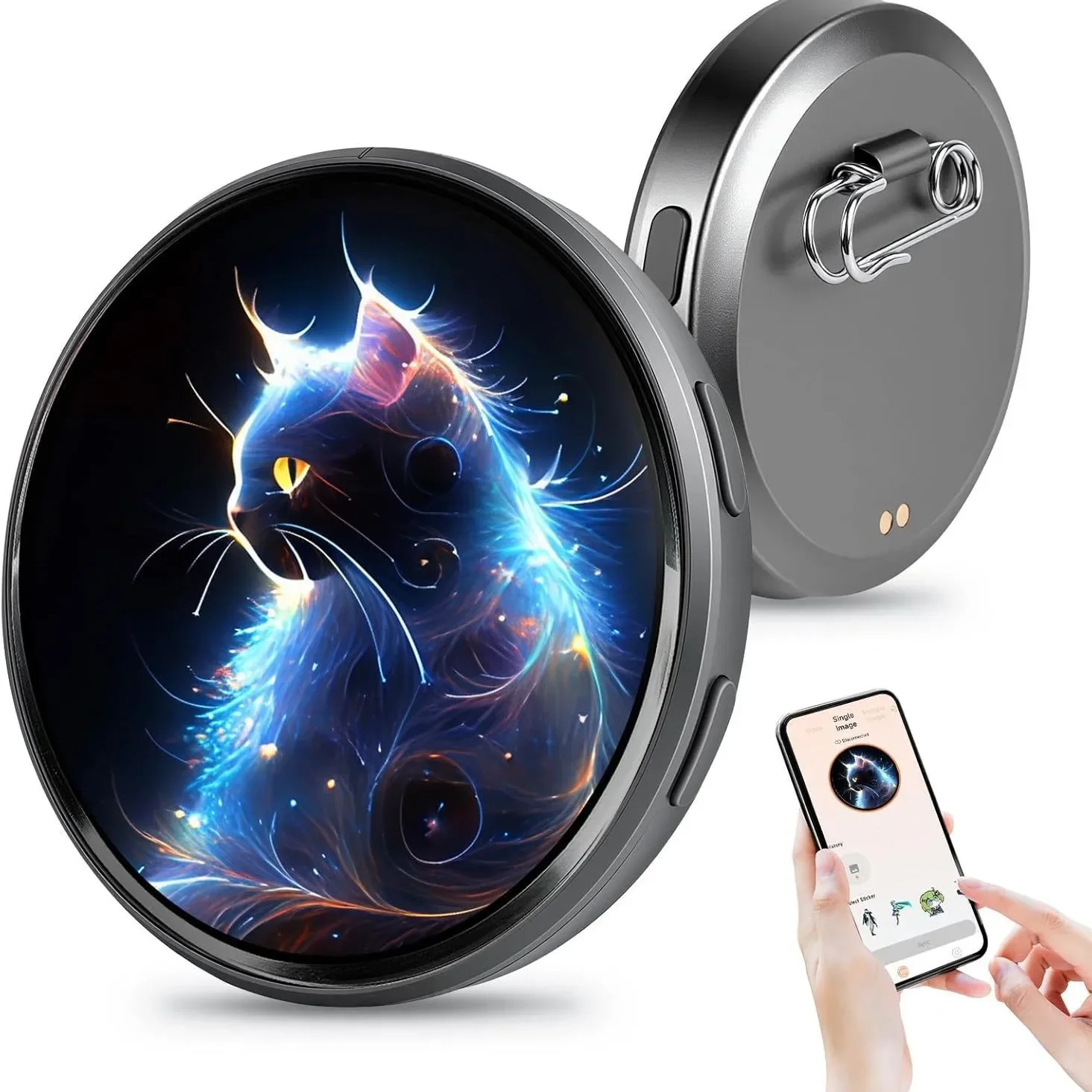 Anime E-Badge HD Screen Smart Dynamic Badge Pin Can Transfer Photos, GIFs, Animations, and Videos for Otaku Fans Gift