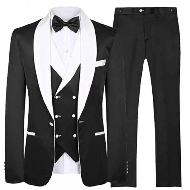 Costumes de mariage bleu marine pour hommes, revers Patricia, veste, pantalon, émail