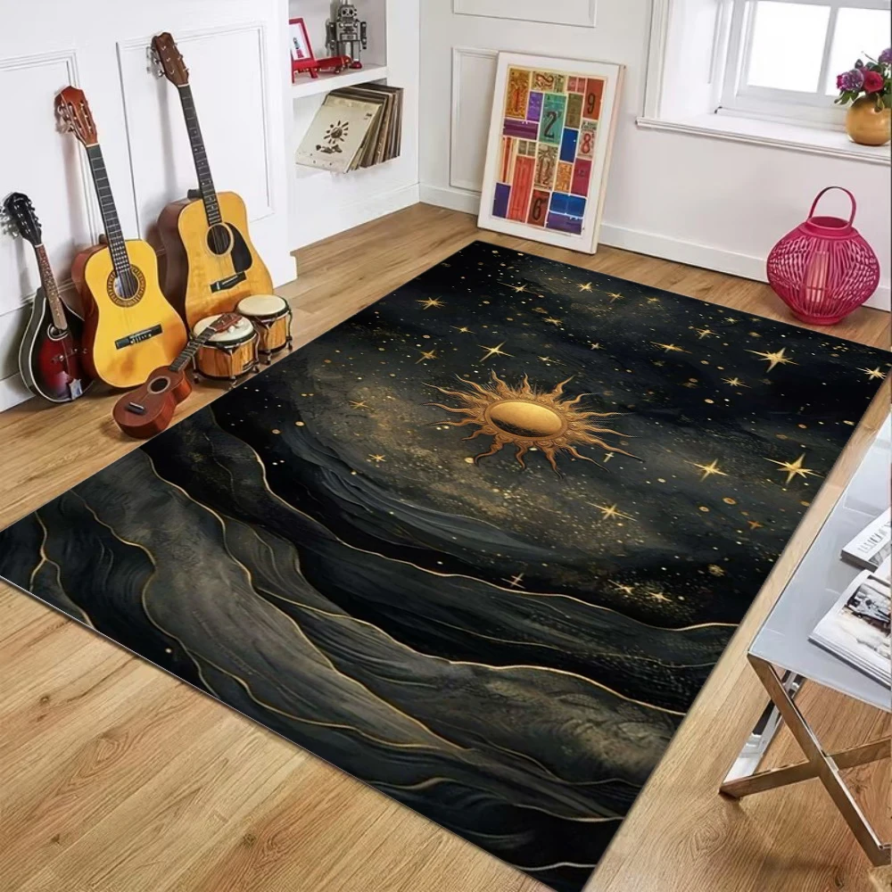 Starlight Quicksand Rug, Golden Galaxy Rugs for Entryway, Washable Rug Non Slip Indoor Carpet, European Retro Style Carpets