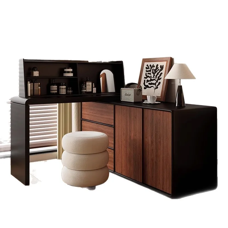Yjq retro dresser chest integrated small apartment bedroom corner storage makeup table solid wood retractable