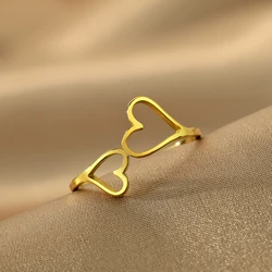 Kinitial Laser carved exquisite and fashionable stainless steel ring Double Hollow Heart ring birthday commemorative gift