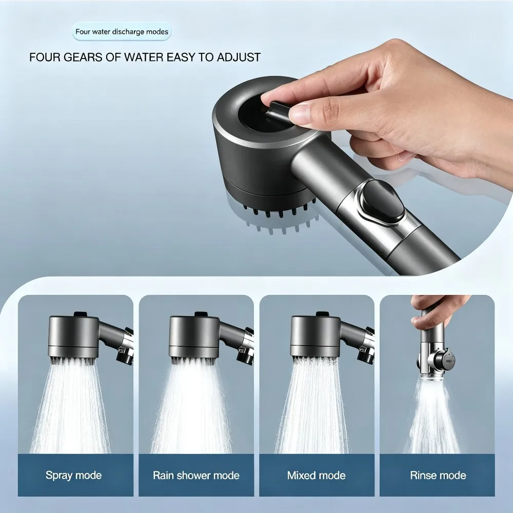 1 Pc High Pressurized Filter Shower Head 3-mode Adjustable Spray with Massage Brush Rain Faucet Bathroom Accessories