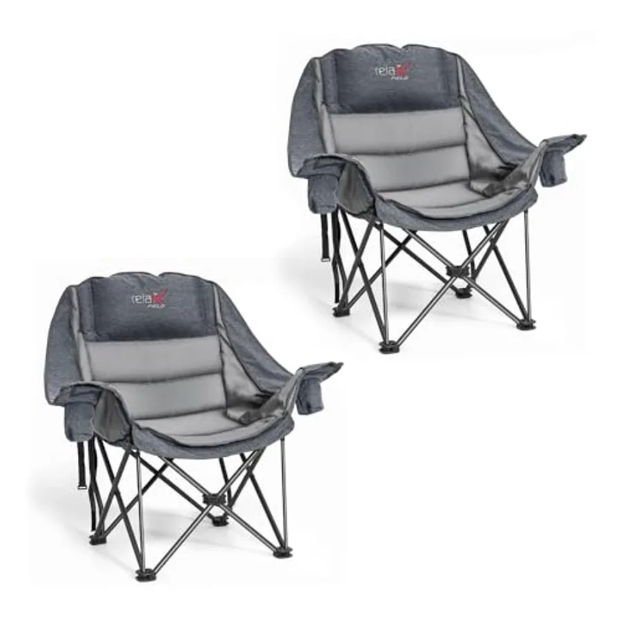 

Набор из 2-х больших складных походных кресел с мягкой обивкой, боковым карманом и держателем для стакана, усиленная конструкция, выдерживают до 500 фунтов, для использования на открытом воздухе