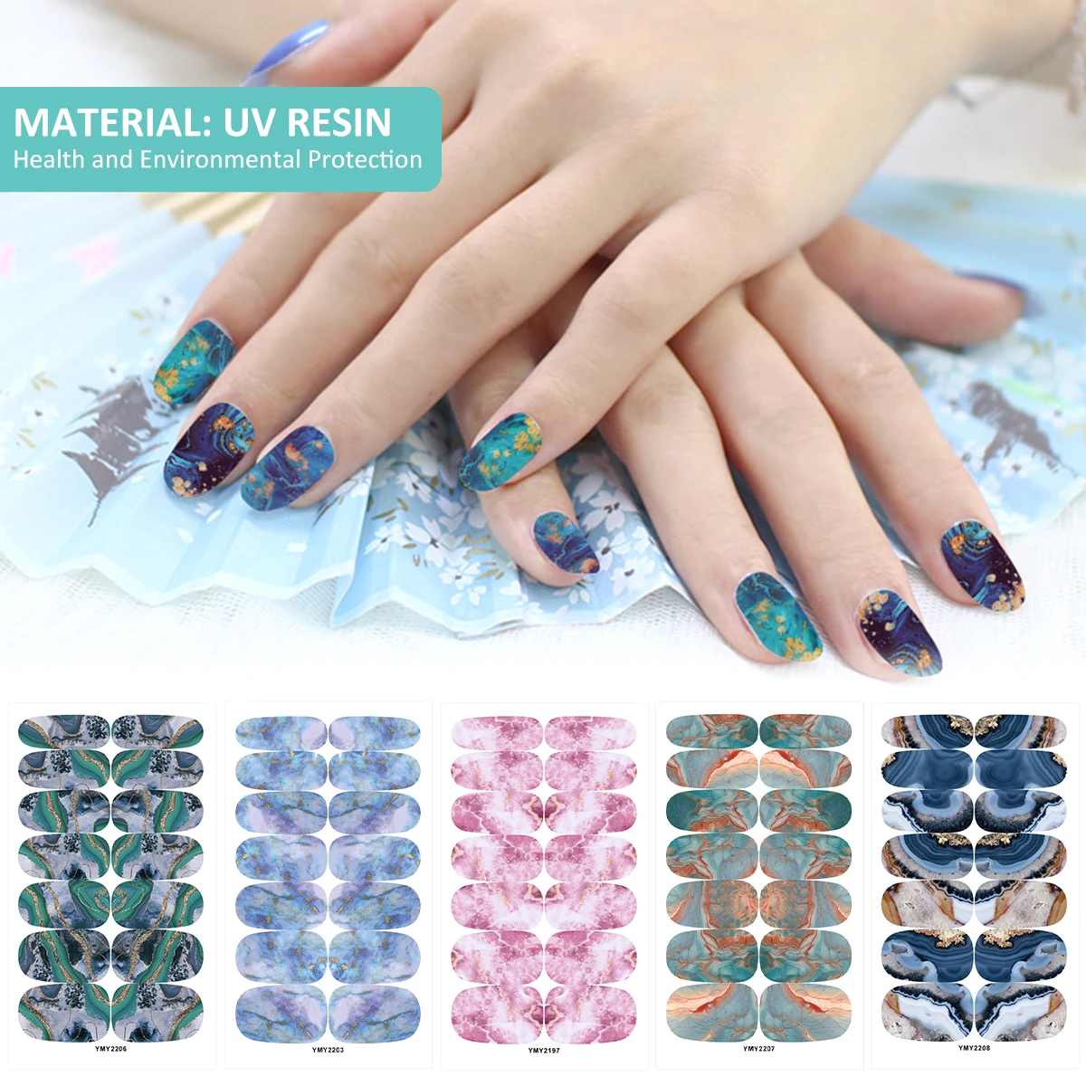 12 Sheets Nail Polish Stickers Self-Adhesive Nail Polish Stickers with Nail File Fully Wrapped Nail Stickers DIY Nail Art Decals