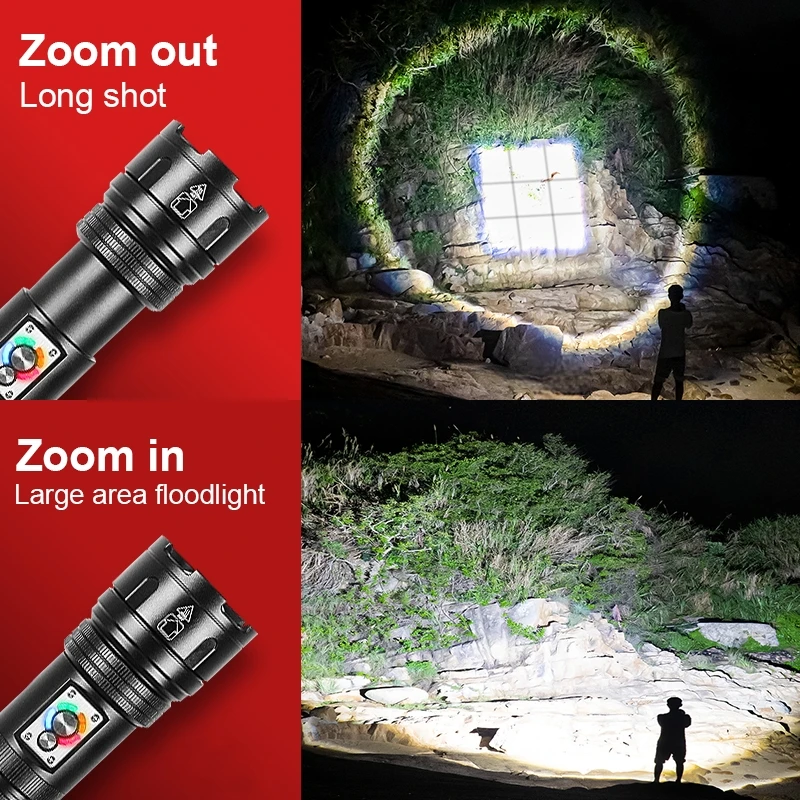 Powerful XHP190LED Multifunctional Flashlight With COB Lamp Outdoor Camping Huning Torch Rechargeable High Power Fishing Lantren