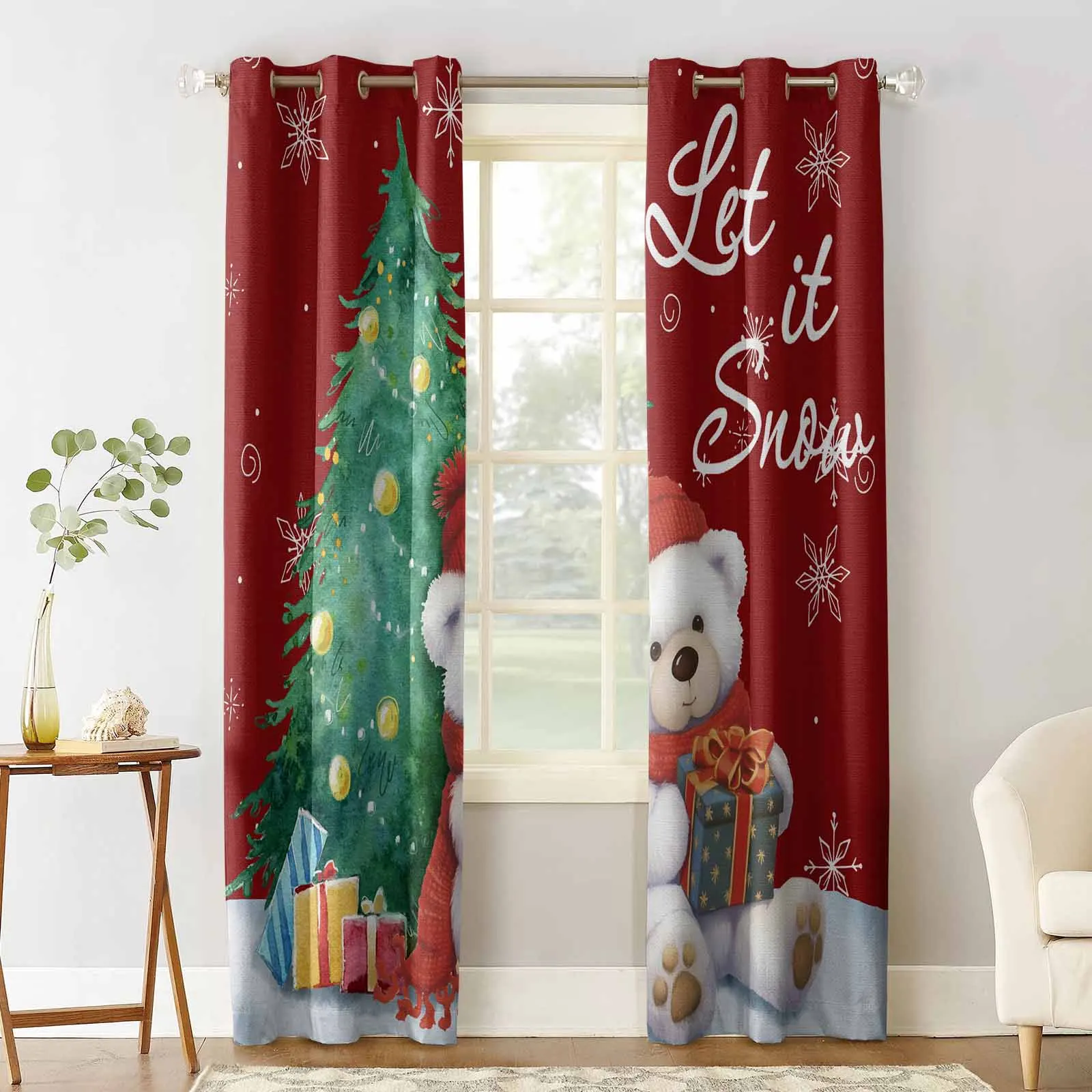 Christmas Snowflakes Retro Koala Curtains For Living Room Kids Bedroom Window Curtain Hall Drape Long Cortinas