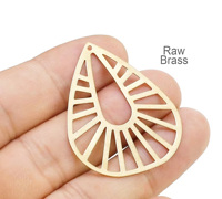 10pcs Filigree Teardrop Pendant, Hammered Leaf Charm, Raw Brass Connector, Earring Findings, 42x33.3mm, Jewelry Making -R2420