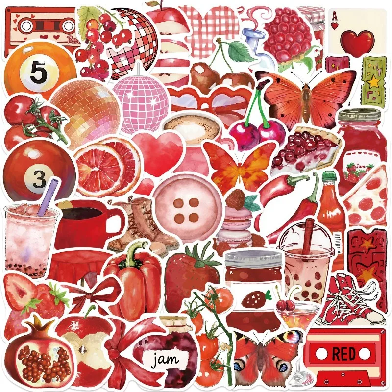 50Sheets Cartoon Cherry Downtown Sticker Cute Aesthetic Vinyl Decals for Guitar Laptop Luggage Journal DIY Scrapbooking Supplies