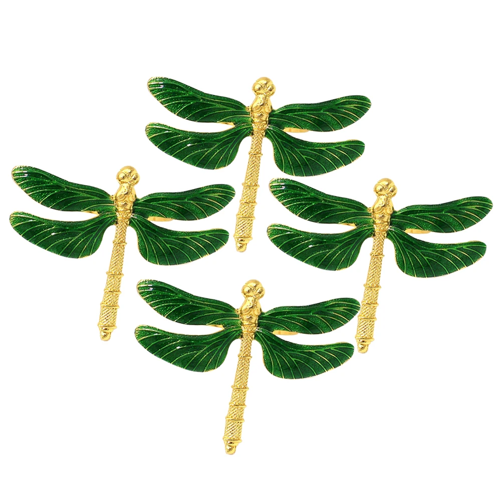 

4pcs Napkin Rings Dragonfly Design Green Metal Serviette Holders Dining Table Party Wedding Decor Cute Napkin Ring Decoration
