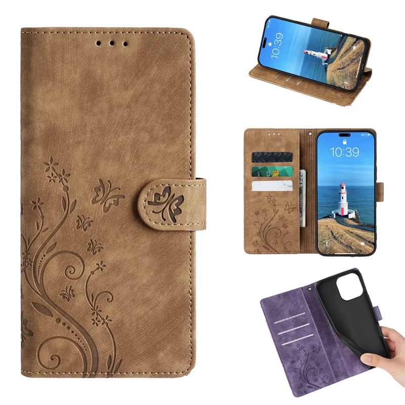 Magnetic Wallet Case For Nokia C300 C200 C110 C100 C32 C31 C22 C21 C20 C12 C10 C02 C01 C2 C1 Butterflies Leather 3 Cards Cover