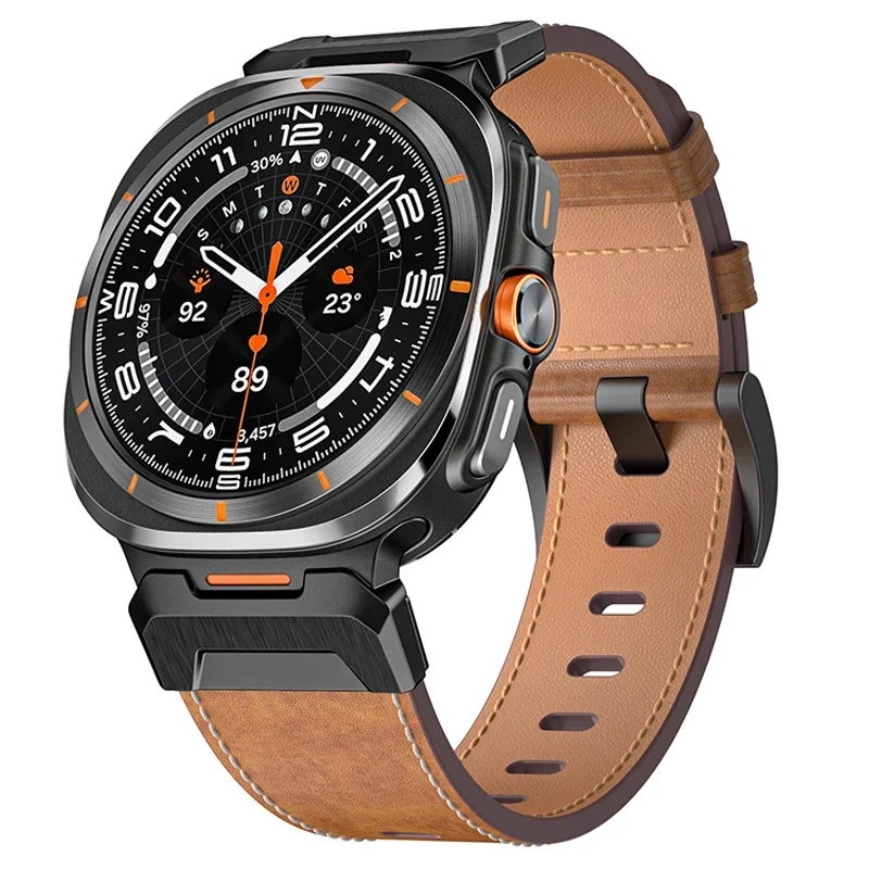 

Stainless Steel+leather Strap for Samsung Galaxy Watch Ultra 47mm Mecha Style Band for Galaxy Ultra No Gaps Curved End Bracelet