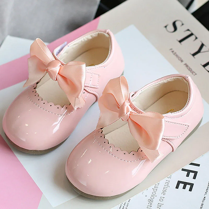 Girls PU Leather Shoes Cute Bow Baby Shoes 2025 Spring Princess Children Flats Party Wedding Girls Catwalk Single Shoes CSH1309