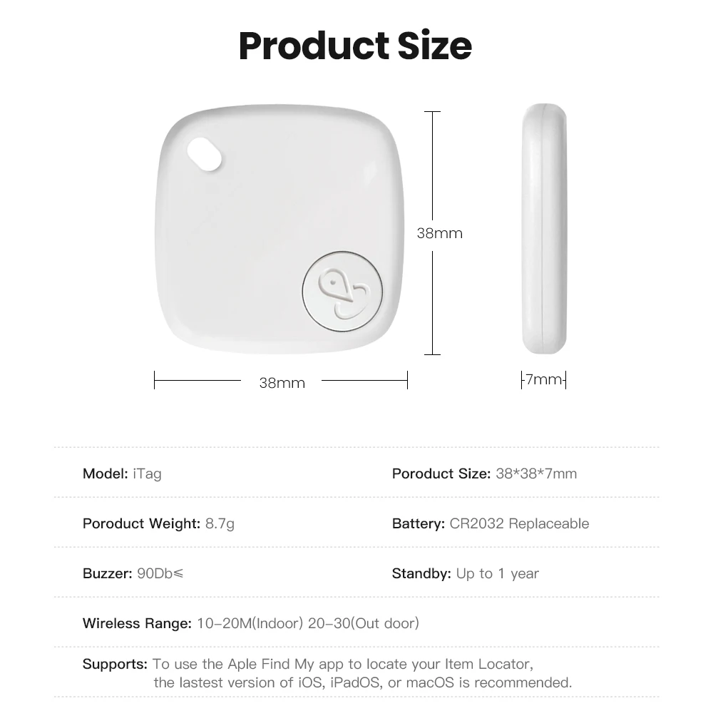 Avatto Mini Smart Tracker,Bluetooth-Tracker Anti-Lost Alarm Wireless Key Finder Locator, Arbeit für Apple My Find,Siri