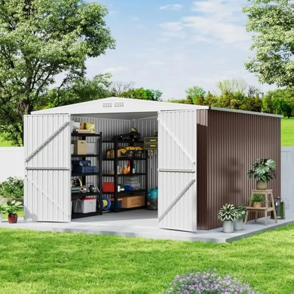 

8 x 7 FT Shed for Outdoor Storage, Galvanized Steel Metal Tool Sheds House w/Lockable Doors, Lock & Air Vent, Large Utility Shed