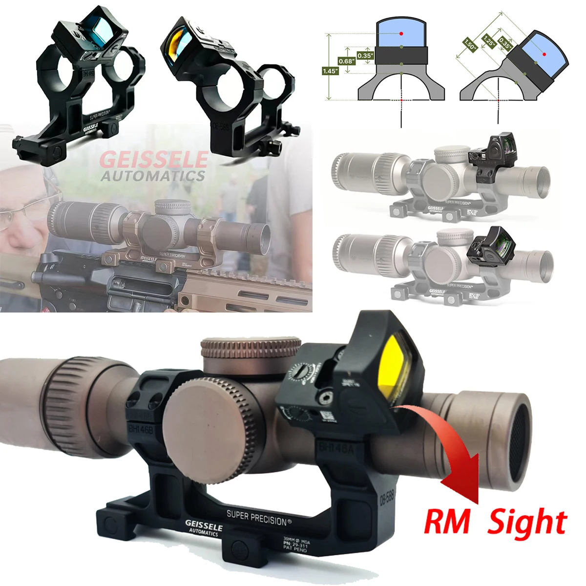 

Tactical GEISSELE Cantilever Rifle Scope 25.4mm 30mm Ring ROF 45 90 Raiser RM Mount High Low Profile Base Super Precision AR15