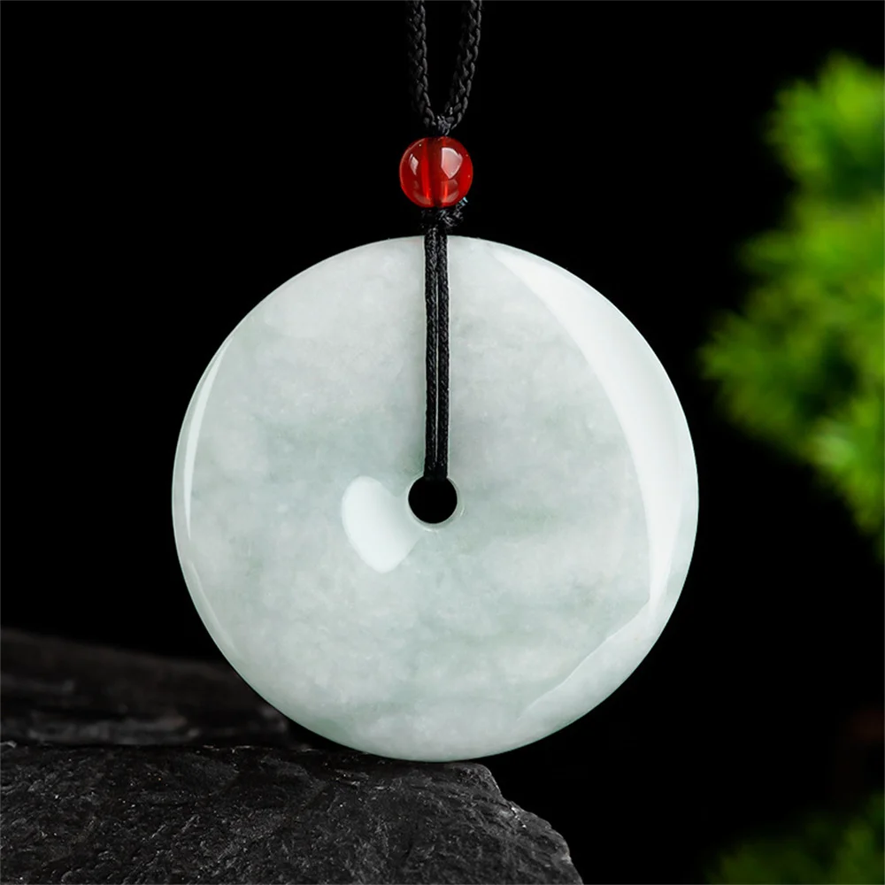 Trendy Natural Ice Green Jadeite Carved 41mm Round Harmony Buckle Pendant Amulet Necklace Certificate Luxury Jade Gift Jewelry