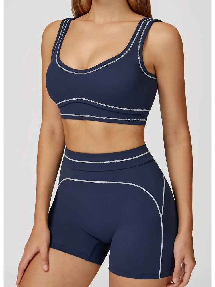 Quick Dry High Waist Yoga Shorts Contrast Color Block Training Sports Pants Push Up Hip Lifting Fitness Workout Shorts Women